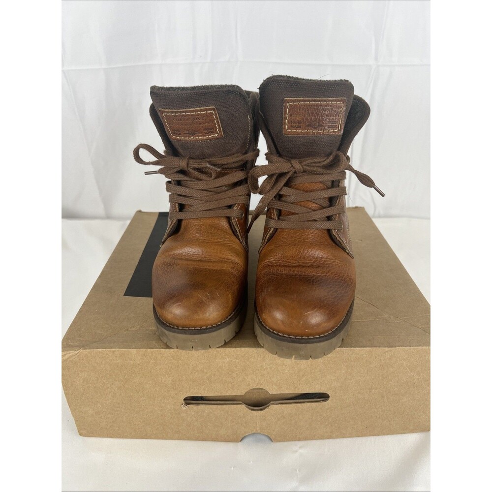Creative Oasis Women's Brown Leather Lace-Up Ankle Boots Size 9M Chunky Heel